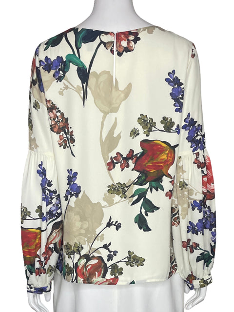 Blusa Express Mangas Larga Flores Blanco - Talla M