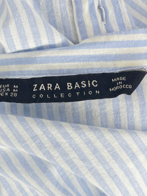 Camisa Zara Raya Un Bolsillo Azul-Talla M