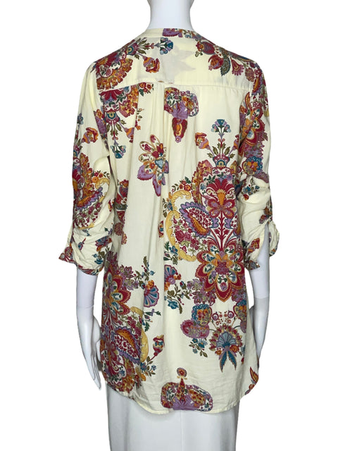 Blusa Zara Pinzas Estampado Beige-Talla S