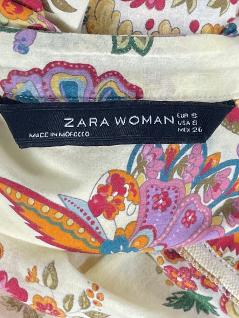 Blusa Zara Pinzas Estampado Beige-Talla S