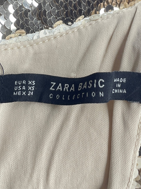 Top Zara Lentejuelas Crop Sin Mangas Dorado-Talla XS