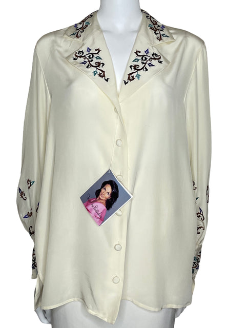 Camisa Diane Von Furstenberg Seda Bordada Beige-Talla S