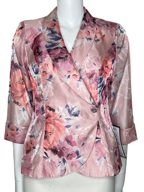 Blazer Alex Evenings Floral Metalizado Rosado-Talla S