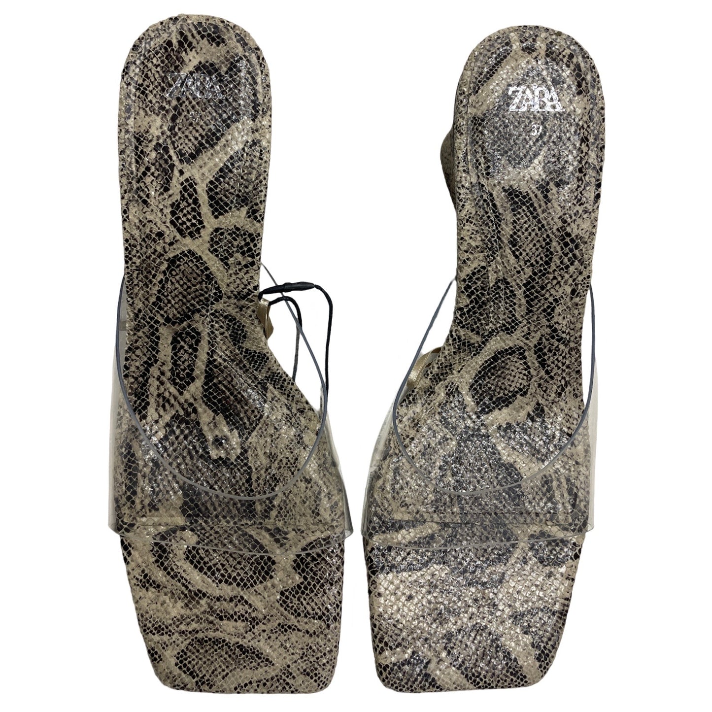 Sandalias Zara Tacón Snake Print Beige - Talla 37