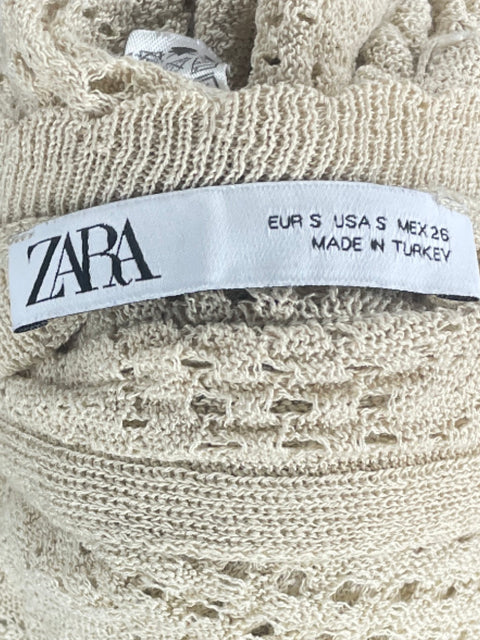 Blusa Zara Troquelado Vuelo Beige-Talla S