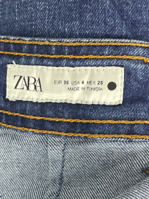Pantalón Zara Jeans Tiro Alto Azul-Talla 4