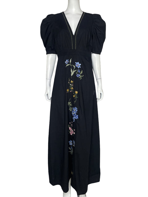 Vestido Especia Bordado Floral Negro-Talla L