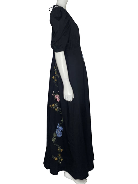 Vestido Especia Bordado Floral Negro-Talla L