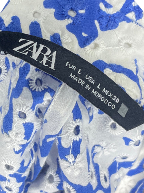 Vestido Zara Ojalillo Floral Blanco-Talla L