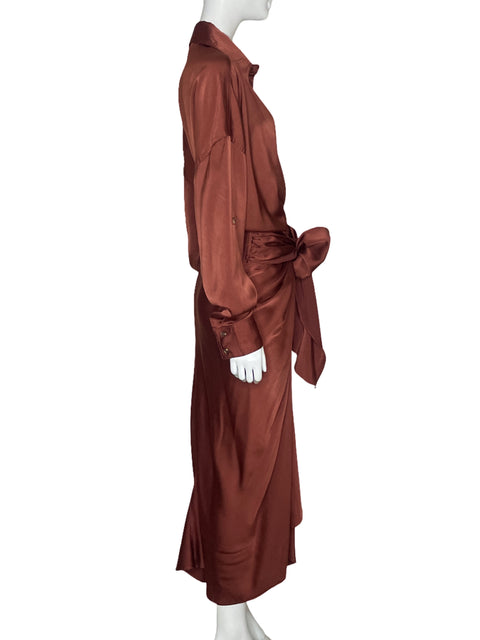 Vestido Mable Camisero Drapeado Marron-Talla L