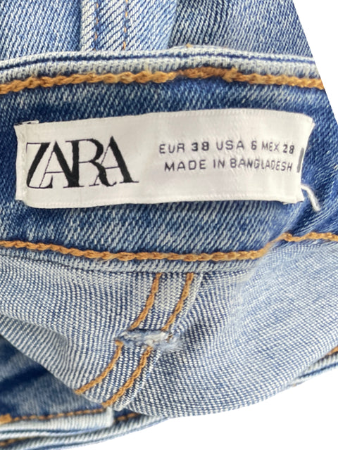 Pantalón Zara Botones Flare Jeans Azul-Talla 6