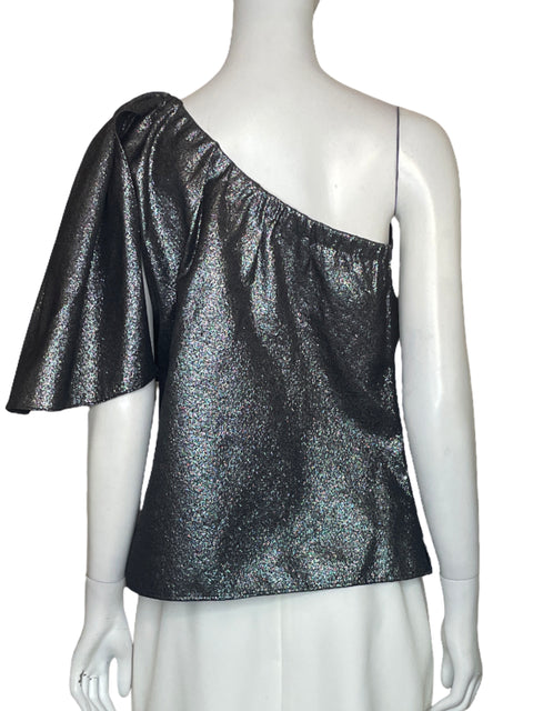 Blusa Zara One Shoulder Brillo Negro-Talla M