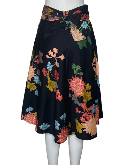 Falda Zara Flores Cinturon Negro-Talla M