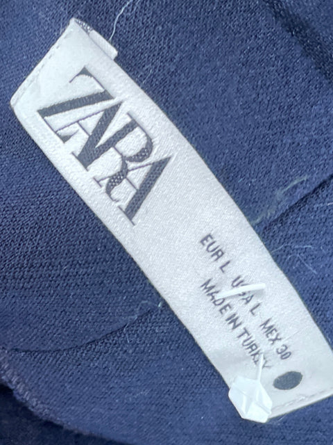 Pantalón Zara Talle Alto Azul Navy-Talla L