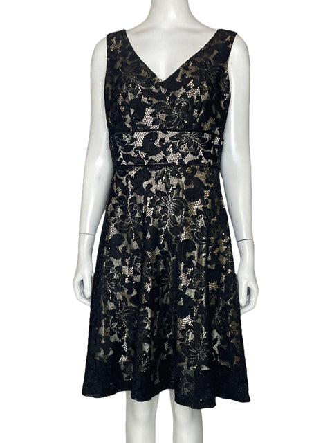 Vestido Tahari Arthur S. Levine Encaje Negro-Talla 8