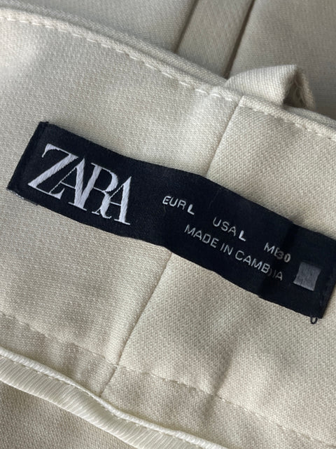 Pantalón Zara Plisado Cinturón Beige-Talla L