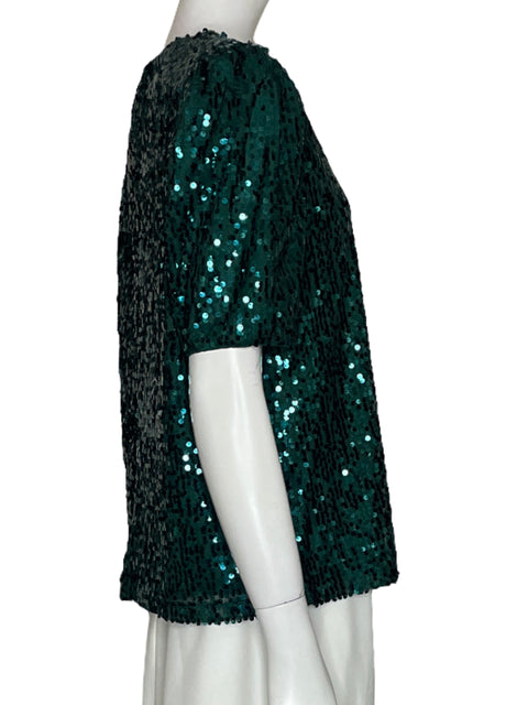 Blusa Vine & Love Lentejuela Hombros Puff Verde-Talla S