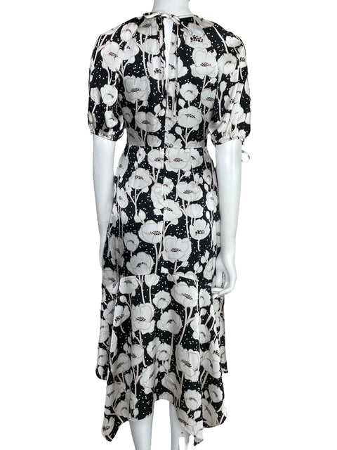 Vestido Ted Baker Floral Asimétrico Negro-Talla 1