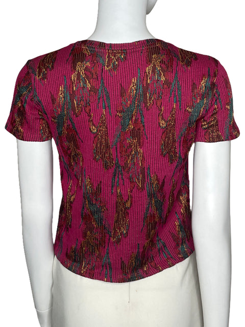 Top Zara Estampado Manga Corta Rosado-Talla S