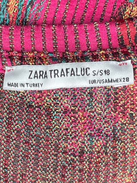 Top Zara Estampado Manga Corta Rosado-Talla S