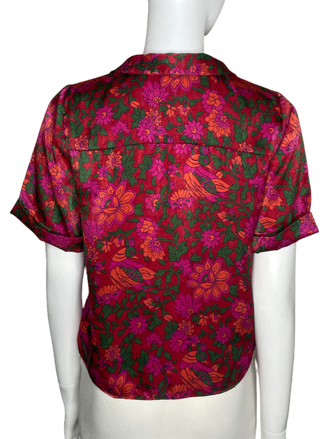 Camisa Zara Satinada Floral Rosado-Talla M