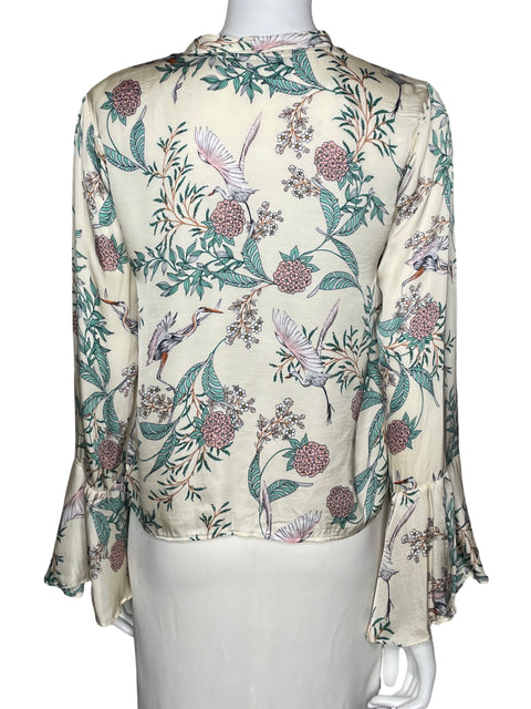 Blusa Zara Satinada Mangas Fluidas Beige-Talla S