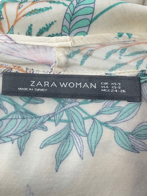 Blusa Zara Satinada Mangas Fluidas Beige-Talla S