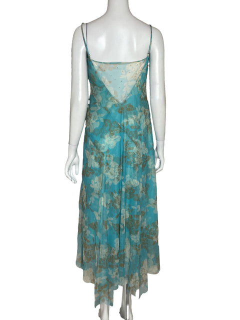 Vestido BCBG Flores Mallas Azul-Talla S