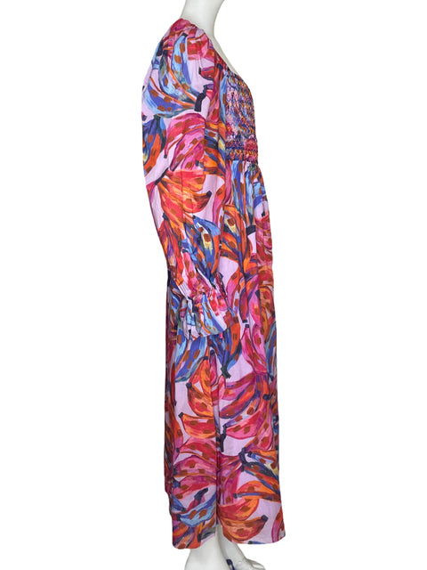 Vestido Farm Rio Bananas Mangas Abullonadas Fucsia - Talla L