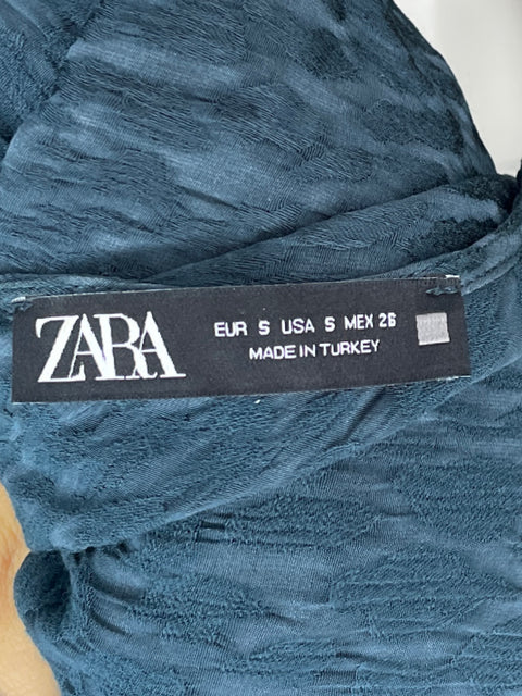 Vestido Zara Mangas Fluido Lunares Azul-Talla S