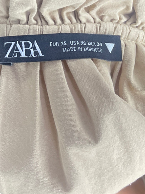 Camisa Zara Abullonada Beige-Talla XS