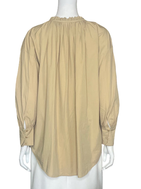 Camisa Zara Abullonada Beige-Talla XS