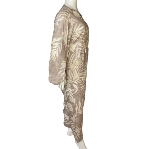 Set Punto Roma Blusa y Pantalón Hojas Beige - Talla XL