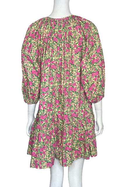 Vestido Zara Floral Abullonado Amarillo-Talla S