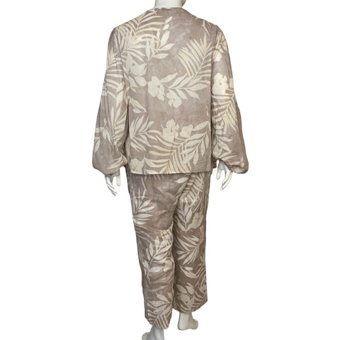 Set Punto Roma Blusa y Pantalón Hojas Beige - Talla XL