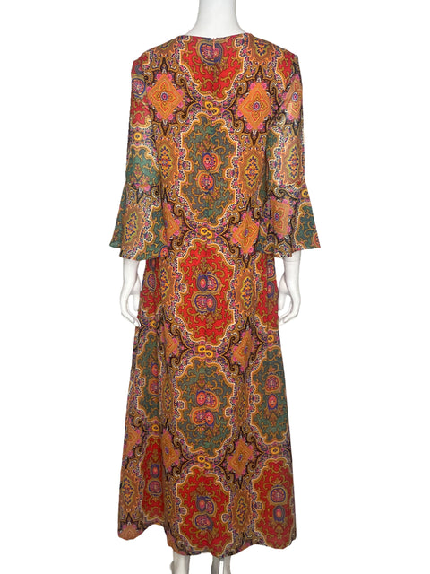 Vestido Lanidor Estampado Recto Naranja-Talla 36