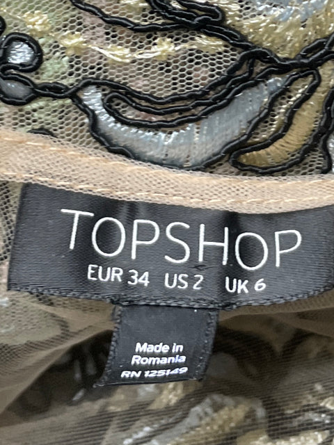 Top TopShop Bordado Floral Beige-Talla 2