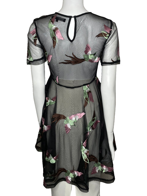 Blusa Endless Rose Meesh Bordada Negro-Talla XS