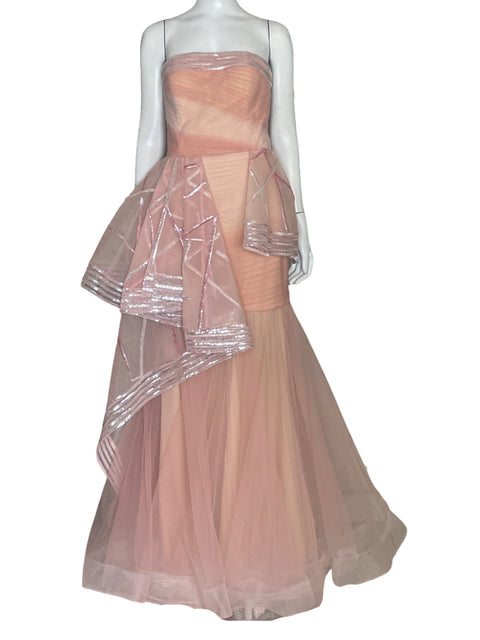 Vestido Gaby Charbachy Vuelos Lentejuelas Rosado-Talla 44