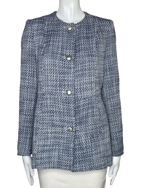 Blazer Zara Tweed 4 Botones Azul-Talla XS