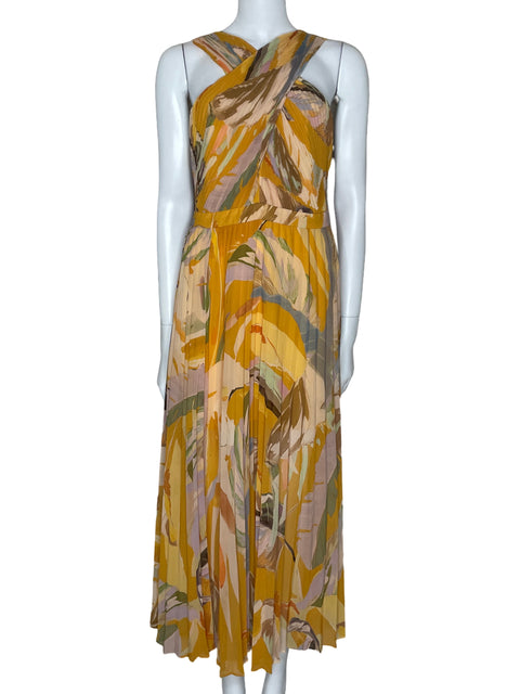 Vestido Ted Baker Plisado Estampado Amarillo-Talla 3