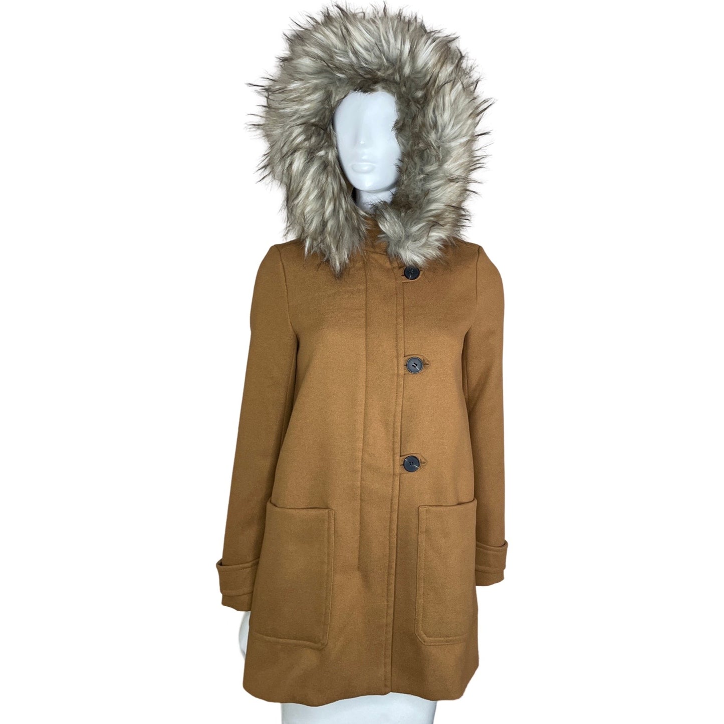 Abrigo Zara Invierno Capucha Beige-Talla XS