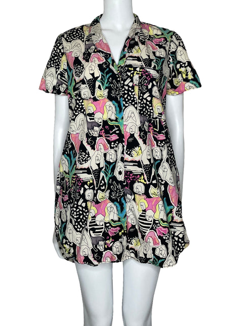Vestido Zara Estampada Asimétrica Negro-Talla M