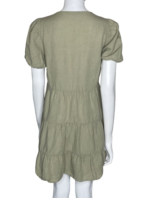Vestido Zara Cuello V Mini Verde-Talla S