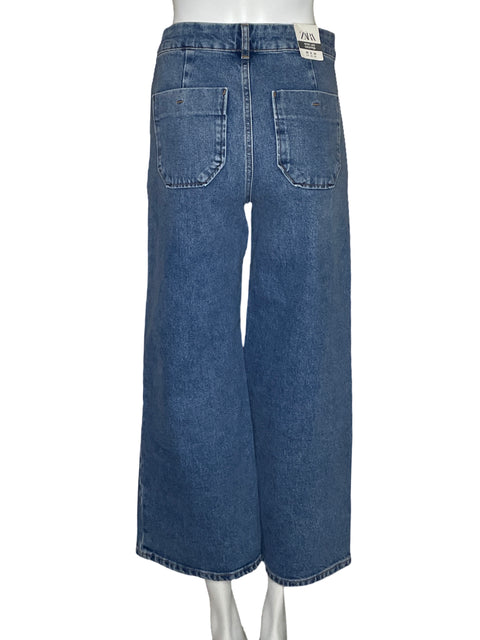 Pantalón Zara Wide Leg Cropped Azul-Talla 8