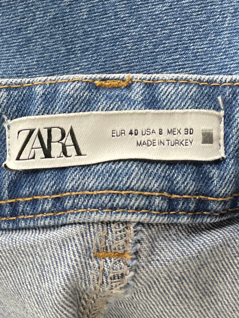 Pantalón Zara Wide Leg Cropped Azul-Talla 8