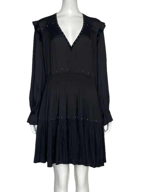 Vestido Maje Satinado Tachas Negro-Talla 42