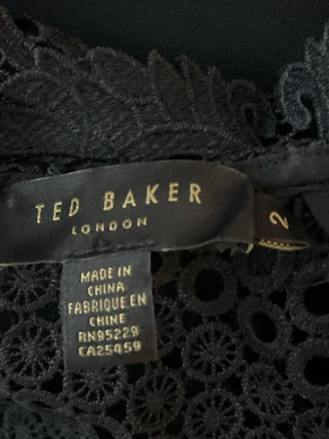 Vestido Ted baker Encaje Media Manga Negro-Talla 2