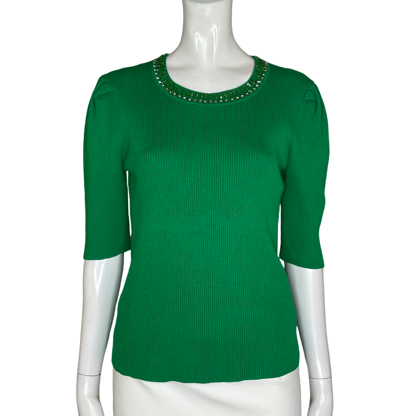 Blusa NANETTE LEPORE Piedras Mangas Puff Verde - Talla S
