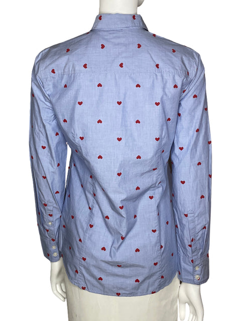 Camisa J. Crew Manga Larga Corazones Azul-Talla S